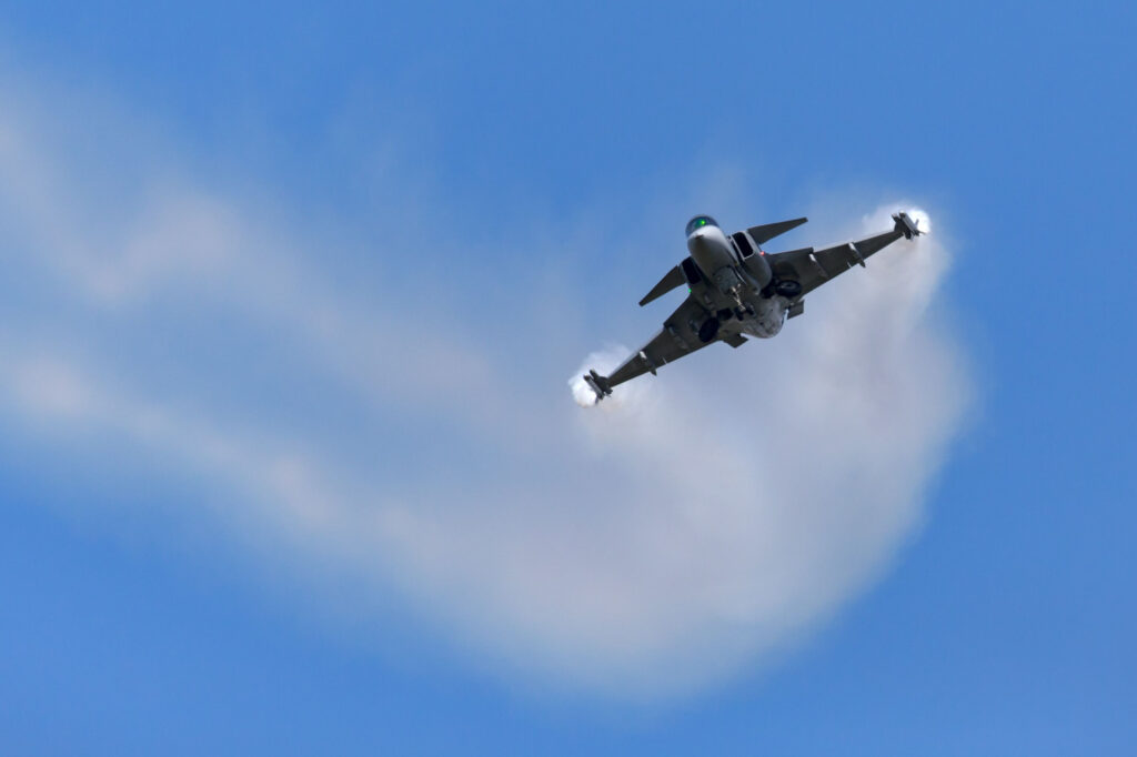 Swedish Saab Gripen fighter flying