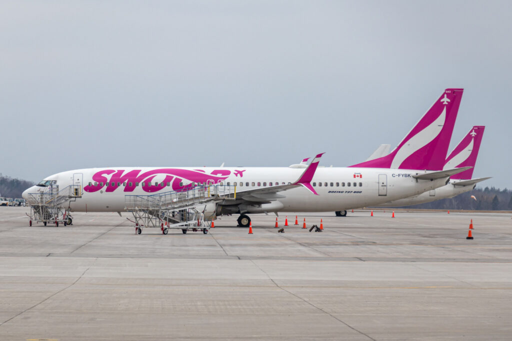 Swoop Boeing 737 aircraft parked