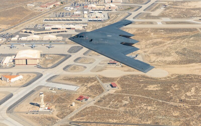 The B-2 Spirit of Pennsylvania flying above Edwards Air Force Base