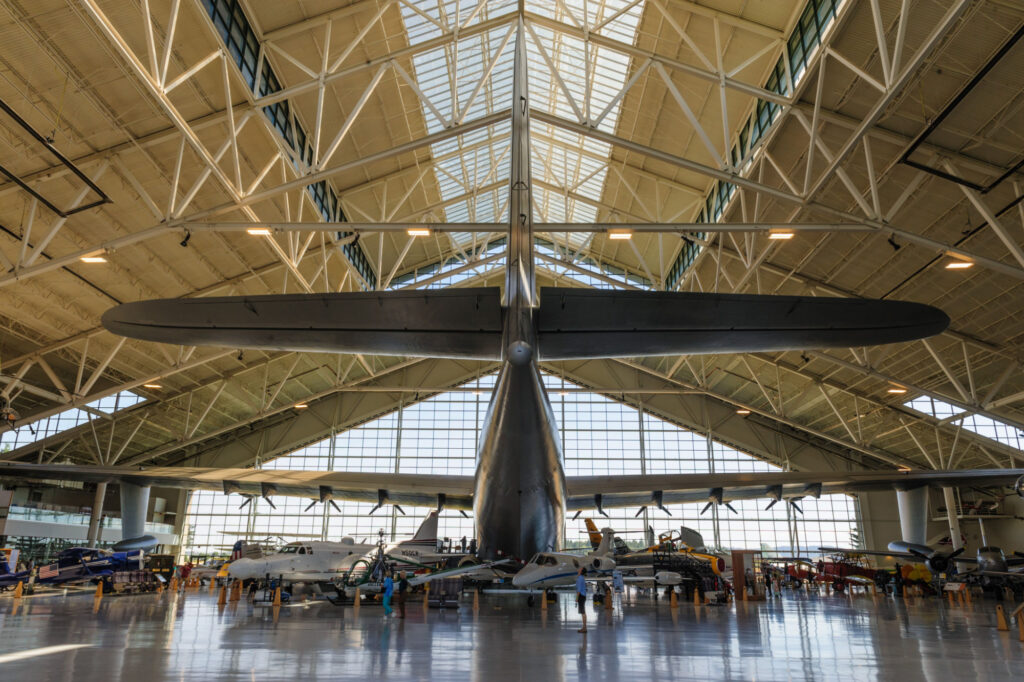 The Spruce Goose on display in the Evergreen aviation Museum in McMinville Oregon