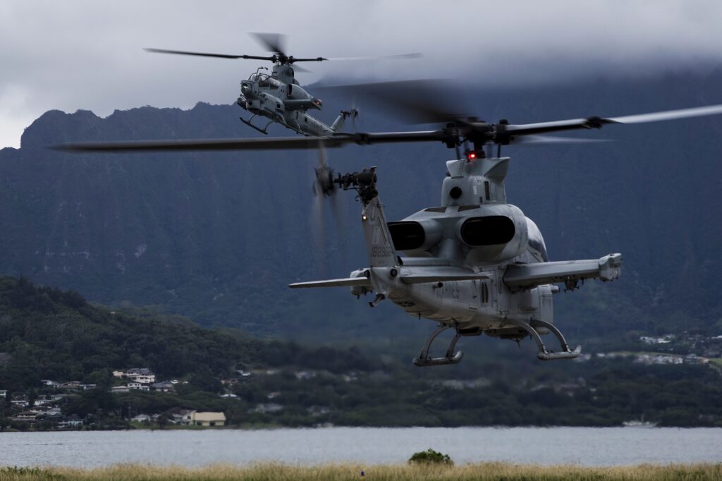 Two USMC AH-1Z Viper attack helicopters