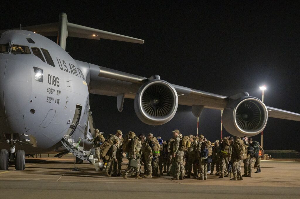 U.S. Air Force C-17 Globemaster III aircraft departing Niamey, Niger