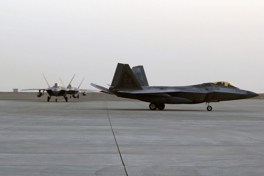 U.S. Air Force F-22 Raptors arrive at Al Dhafra Air Base, United Arab Emirates