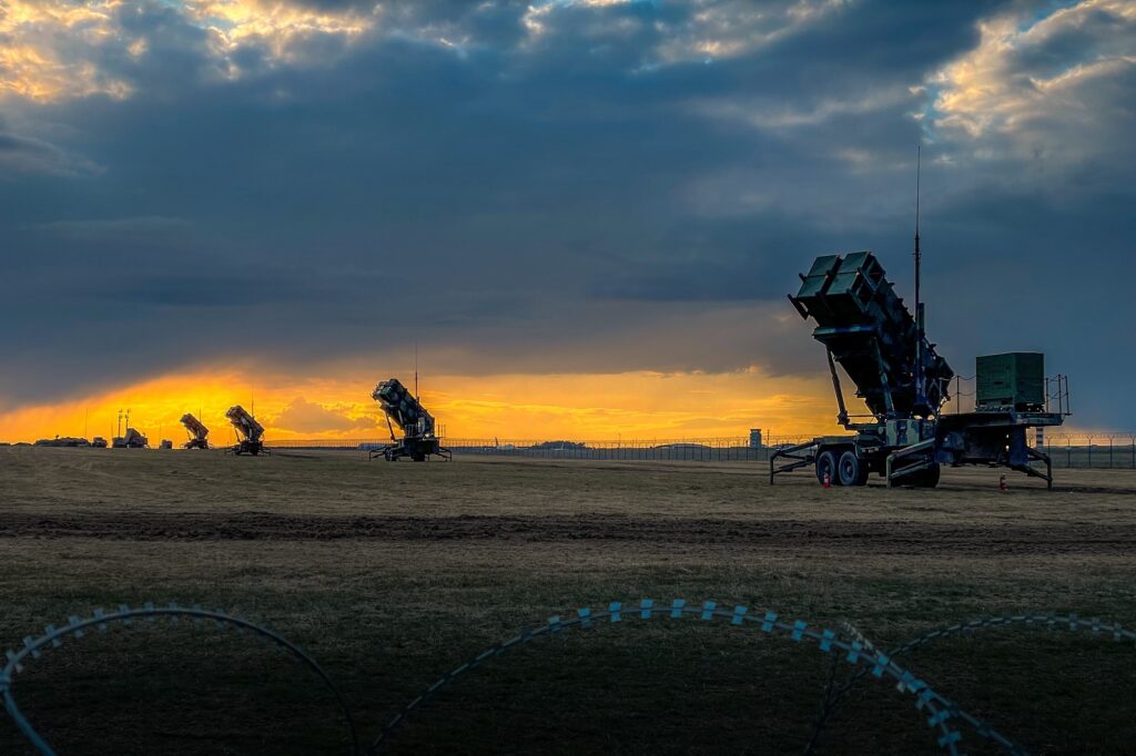 U.S. Patriot missile batteries at sunset in Poland