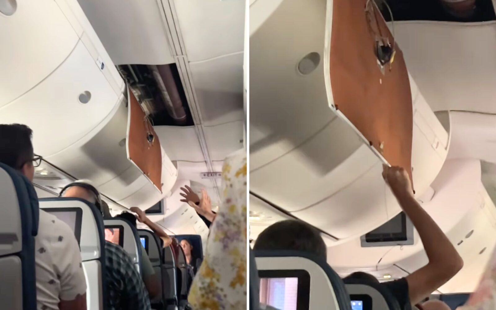 Passengers hold up aircraft ceiling panel while landing - AeroTime