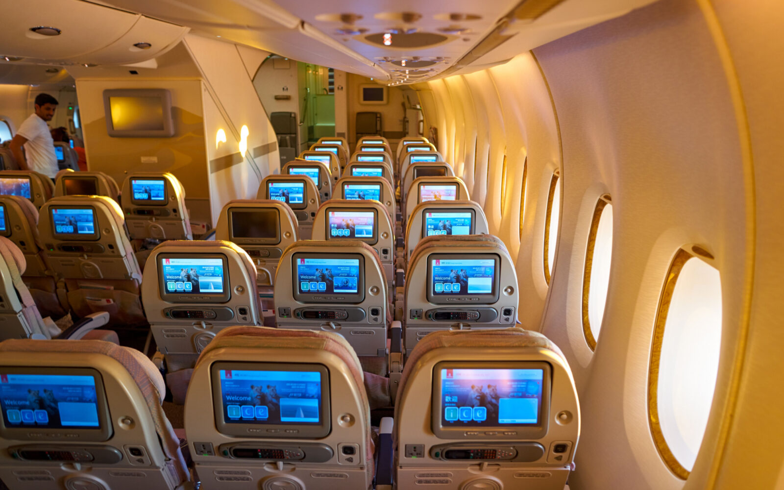 Interior Shot Of Lower Deck In Emirates Airbus A380 1600x1000 