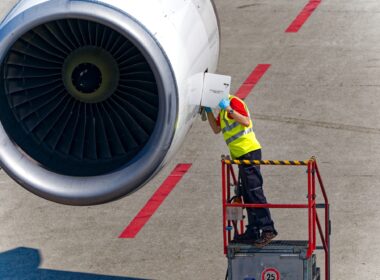 Airport technician doing maintenance  work