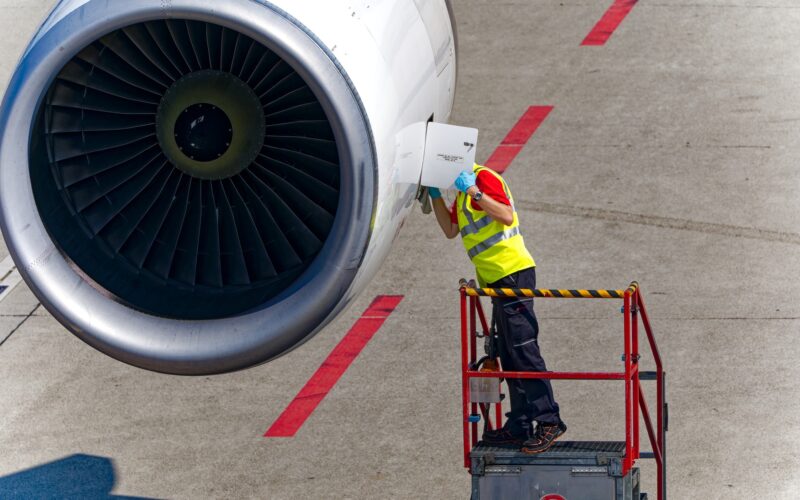 Airport technician doing maintenance  work